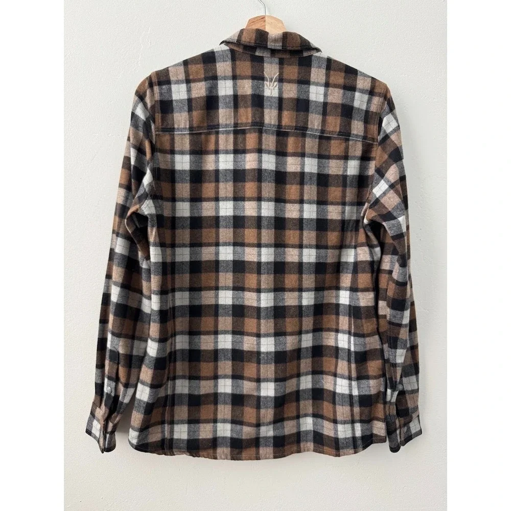 Ibex Taos Brown Plaid Flannel Snap Button Up Shirt Pockets Wool Outdoor Womens M